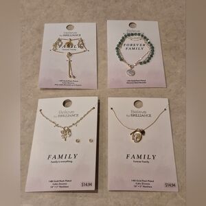 NEW Lot Of 4 Believe By Brilliance Gold-Plated Family Charm Necklaces, Bracelets